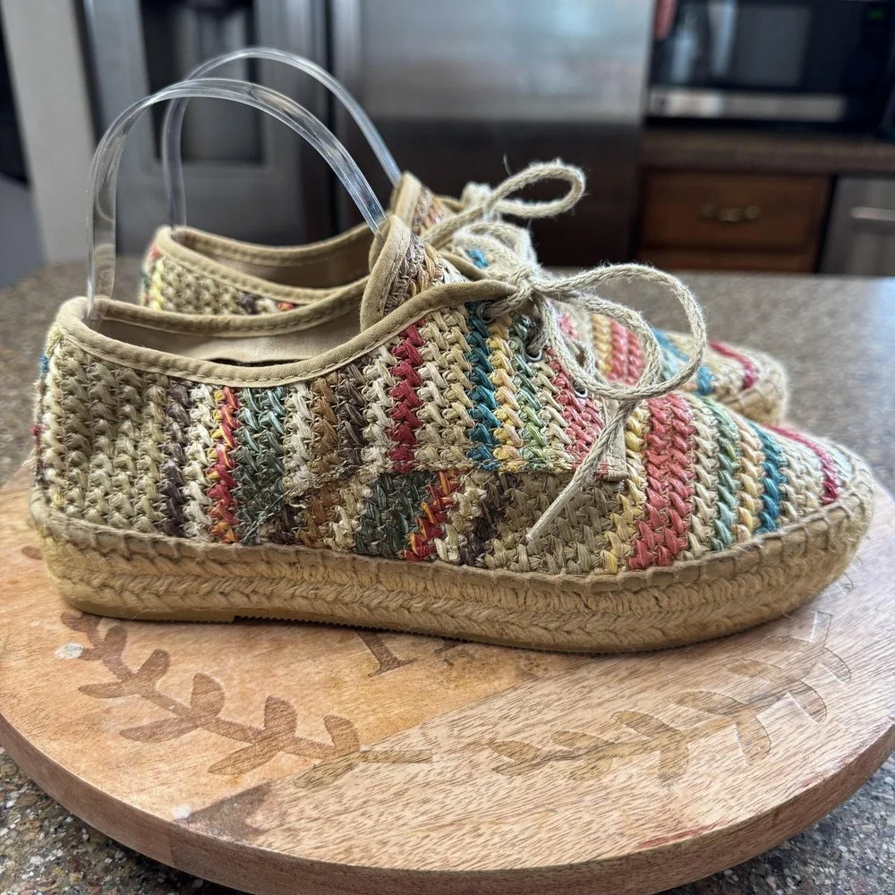 Jeffrey Campbell Womens Espadrille Oxford‎ 40 Multi Woven Raffia Lace Up Boho